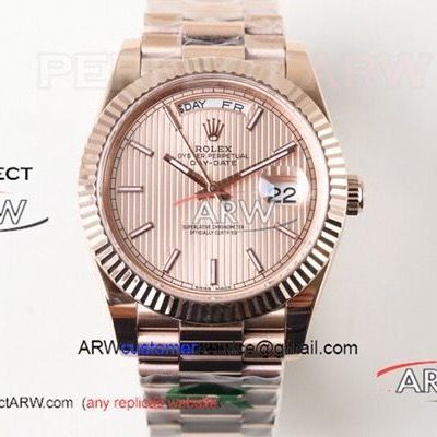 Perfect Replica Rolex Everose Gold Day Date Sundust Dial 40mm Watch For Sale